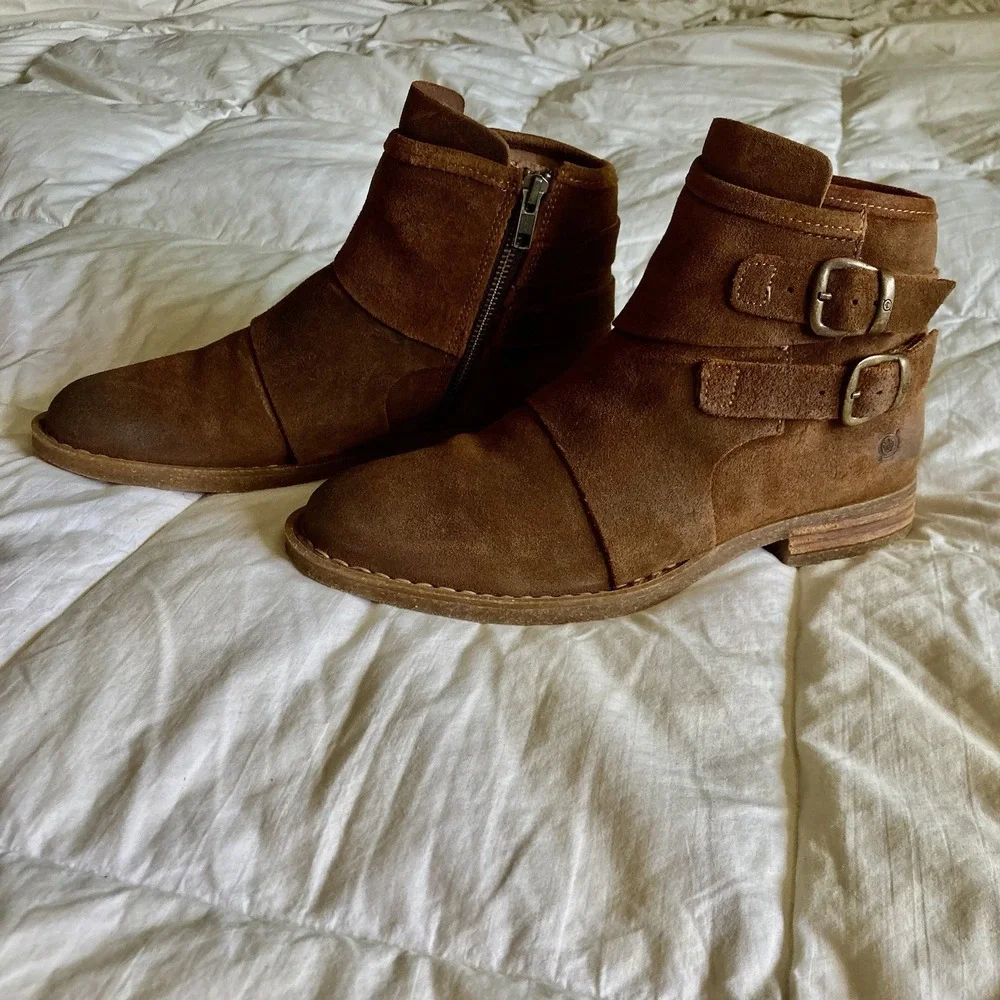 Born Moraga Suede Leather Ankle Boots Brown Women's 8/38-39 Boho Western EUC